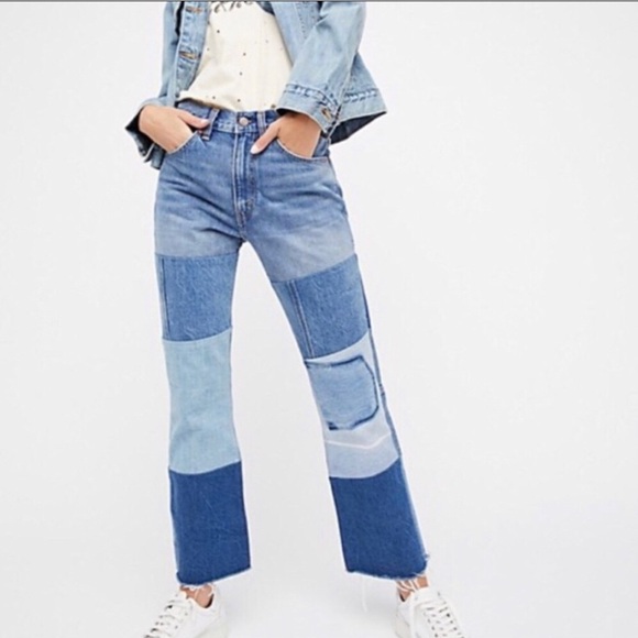Levi's Denim - Levi’s Orange Tab Patchwork Vinyl Revival Cropped Straight Leg Raw Hem 31